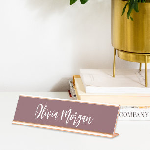Burgundy Plum Sketched Cursive Script Desk Name Plate