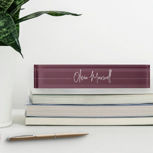 Burgundy Plum Sketched Cursive Script Nameplate