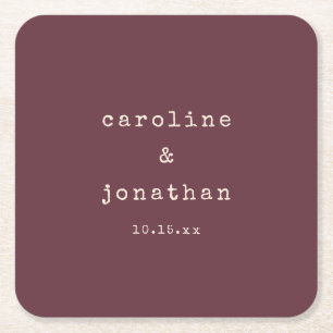 Burgundy Plum Typewriter Winter Wedding Favour Square Paper Coaster