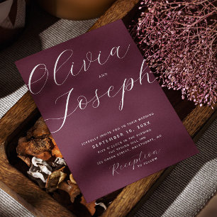 Burgundy Plum Wedding   Romantic Chic Photo & QR Invitation