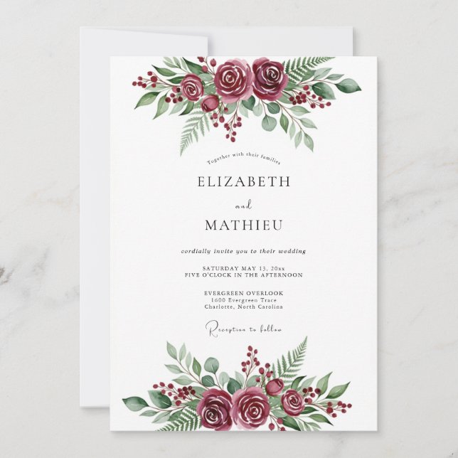 Burgundy Poetic Winter Wedding Invitation (Front)