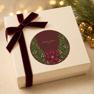 Burgundy Poinsettia Add Your Logo Sticker