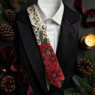 Burgundy Poinsettia Botanical Christmas Wedding Tie