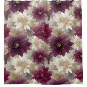Burgundy Poinsettia Christmas Pattern (1) Shower Curtain