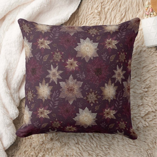 Burgundy Poinsettia Christmas Pattern (2) Cushion (Blanket)