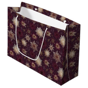 Burgundy Poinsettia Christmas Pattern (2) Large Gift Bag