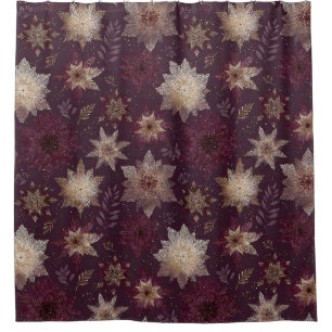 Burgundy Poinsettia Christmas Pattern (2) Shower Curtain
