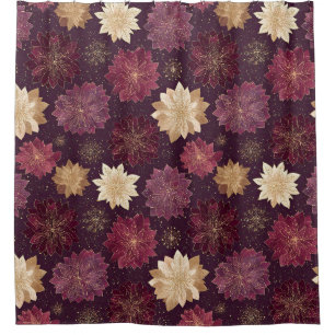 Burgundy Poinsettia Christmas Pattern (3) Shower Curtain
