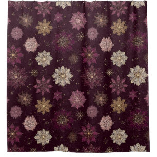 Burgundy Poinsettia Christmas Pattern (4) Shower Curtain
