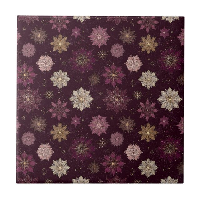 Burgundy Poinsettia Christmas Pattern (4) Tile (Front)