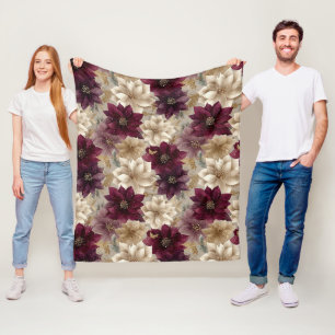 Burgundy Poinsettia Christmas Pattern (5) Fleece Blanket