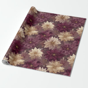 Burgundy Poinsettia Christmas Pattern (6) Wrapping Paper
