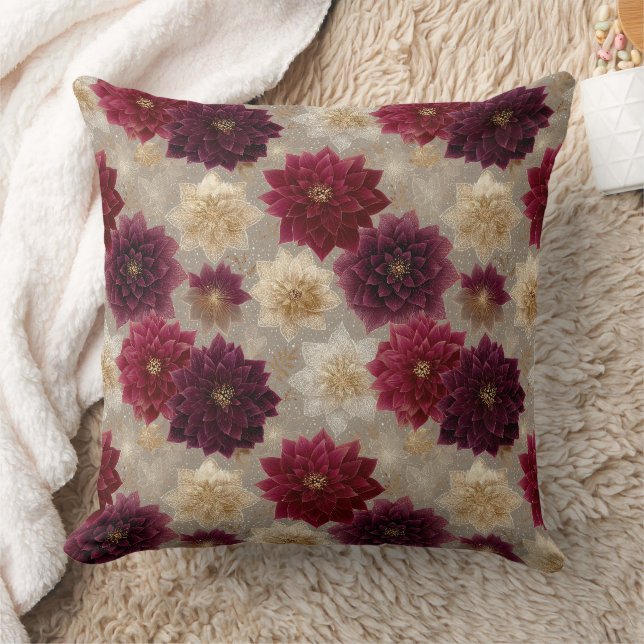 Burgundy Poinsettia Christmas Pattern (7) Cushion (Blanket)