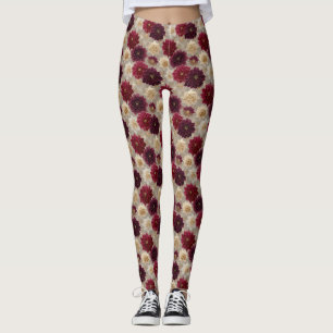 Burgundy Poinsettia Christmas Pattern (7) Leggings