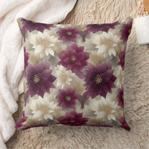 Burgundy Poinsettia Christmas Pattern Cushion