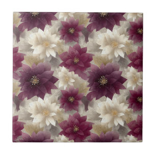 Burgundy Poinsettia Christmas Pattern Tile