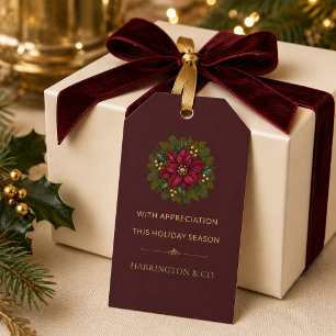 Burgundy Poinsettia Corporate Holiday Gift Tag