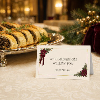Burgundy Poinsettia Holiday Food Label Place Card