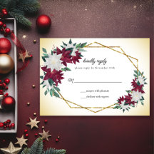Burgundy Poinsettias Gold Frame Christmas Wedding