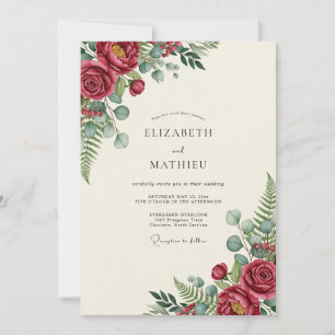 Burgundy Polished Botanical Wedding Invitation
