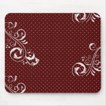 Burgundy Polka Dot Mouse Pad with White Floral