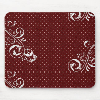 Burgundy Polka Dot Mouse Pad with White Floral