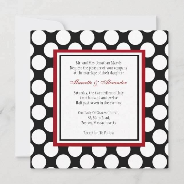 Burgundy Polka Dot Wedding Invitation (Front)