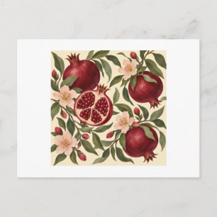 Burgundy Pomegranates and Blush Botanical Flowers Postcard