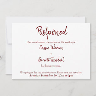 Burgundy Postponed Wedding Announcement