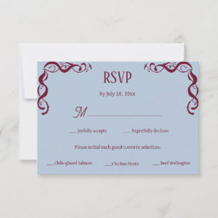 Burgundy & Powder Blue Art Nouveau Elegant Wedding RSVP Card