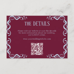 Burgundy & Powder Blue Art Nouveau Wedding QR Code Enclosure Card