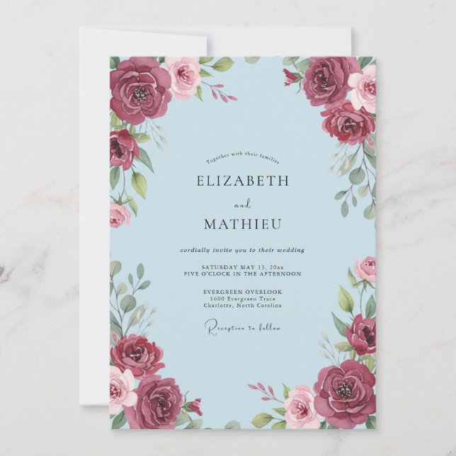 Burgundy Powder Leafy Wedding Invitation (Front)