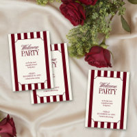 Burgundy Preppy Stripe Wedding Welcome Party