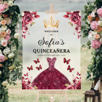 Burgundy Princess Quinceañera Birthday Welcome 