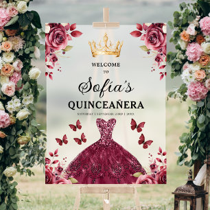 Burgundy Princess Quinceañera Birthday Welcome  Acrylic Sign