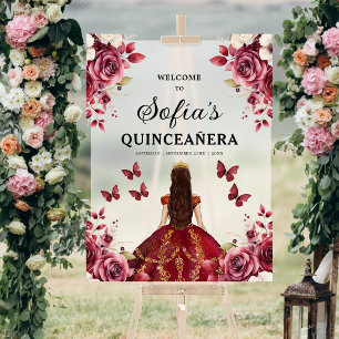 Burgundy Princess Quinceañera Birthday Welcome  Acrylic Sign