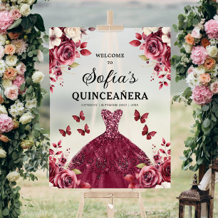 Burgundy Princess Quinceañera Birthday Welcome Acrylic Sign