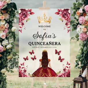 Burgundy Princess Quinceañera Birthday Welcome Acrylic Sign