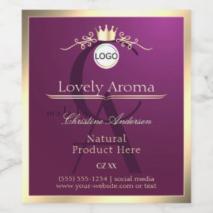 Burgundy Product Label Gold Border Logo Monogram