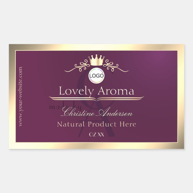 Burgundy Product Label Gold Border Logo Monogram (Front)