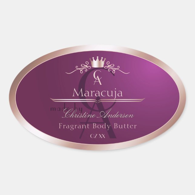 Burgundy Product Label Rose Gold Frame Monogram (Front)