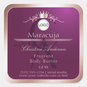 Burgundy Product Label Rose Gold Frame Monogram