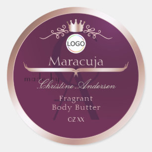 Burgundy Product Label Rose Gold Frame Monogram