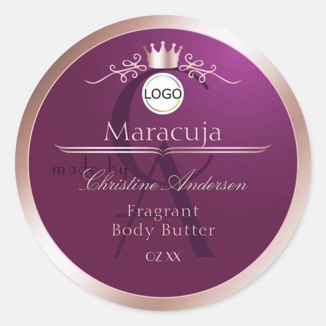 Burgundy Product Label Rose Gold Frame Monogram (Front)