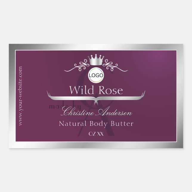 Burgundy Product Label Silver Frame Logo Monogram (Front)