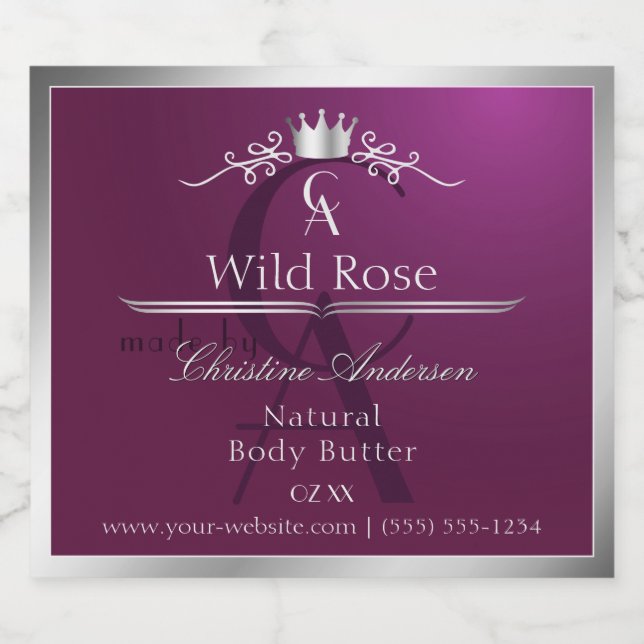 Burgundy Product Label with Silver Frame Monogram (Single Label)