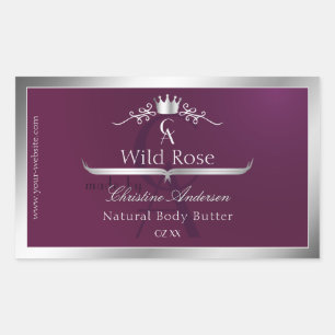 Burgundy Product Label with Silver Frame Monogram