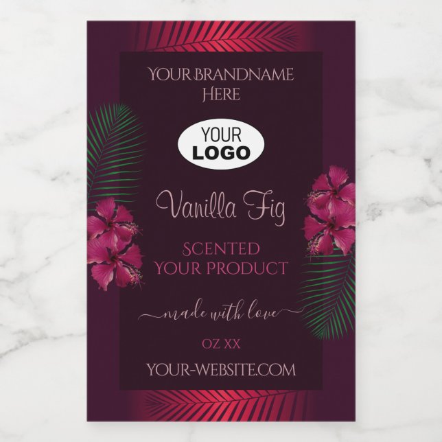 Burgundy Product Labels Hawaii Flowers Leaves Logo (Single Label)