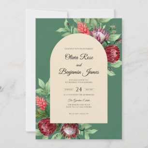 Burgundy Protea Moss Wedding Invitation