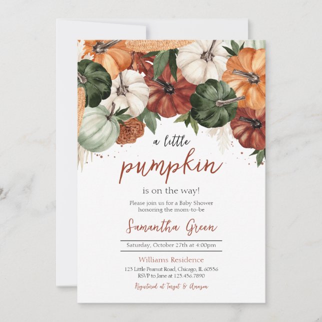 Burgundy Pumpkin Baby Shower Invitation (Front)
